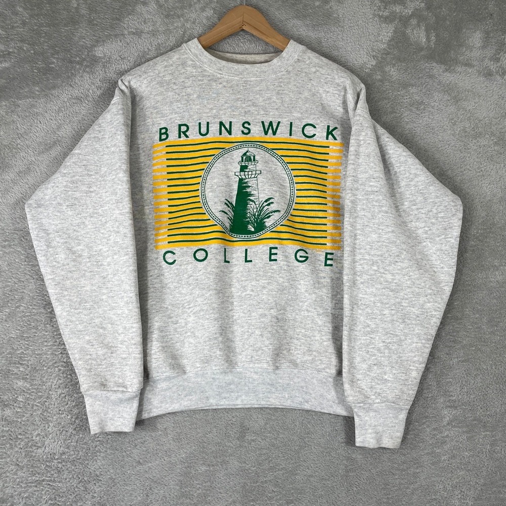 Vintage Brunswick College‎ Sweatshirt Mens Large Gray Lighthouse Graphic 90s